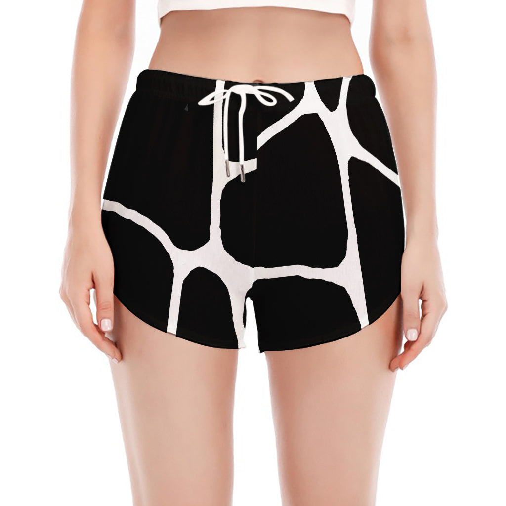 Black And White Giraffe Pattern Print Women's Split Running Shorts