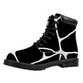 Black And White Giraffe Pattern Print Padded Collar Lace Up Boots