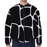 Black And White Giraffe Pattern Print Zip Sleeve Bomber Jacket