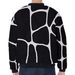 Black And White Giraffe Pattern Print Zip Sleeve Bomber Jacket