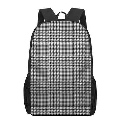 Black And White Glen Plaid Print 17 Inch Backpack