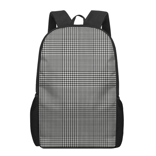 Black And White Glen Plaid Print 17 Inch Backpack