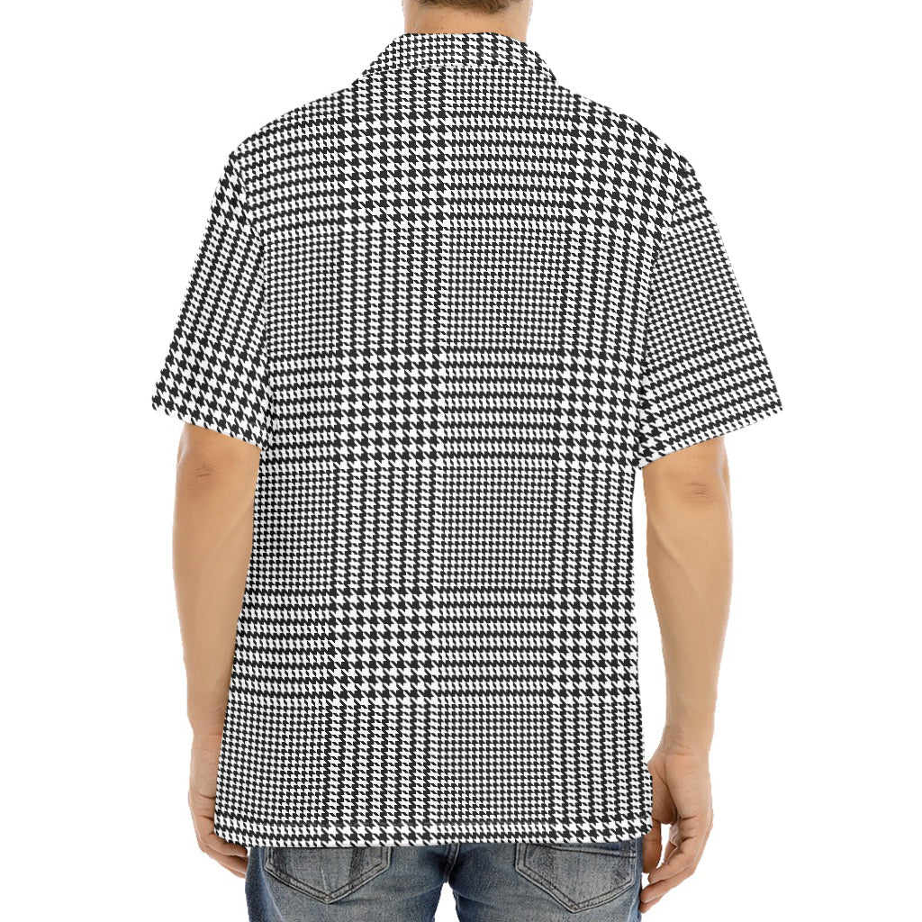 Black And White Glen Plaid Print Aloha Shirt