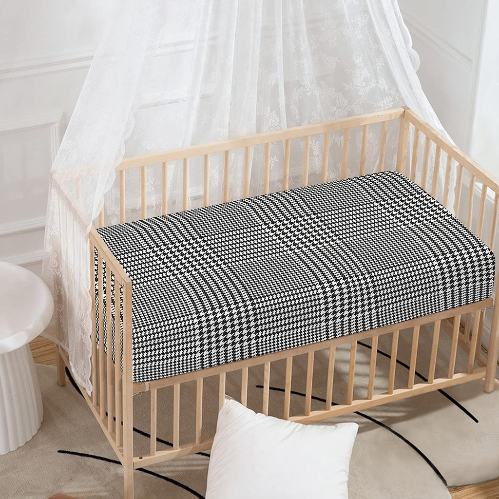 Black And White Glen Plaid Print Baby Crib Sheet