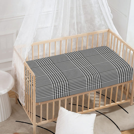 Black And White Glen Plaid Print Baby Crib Sheet