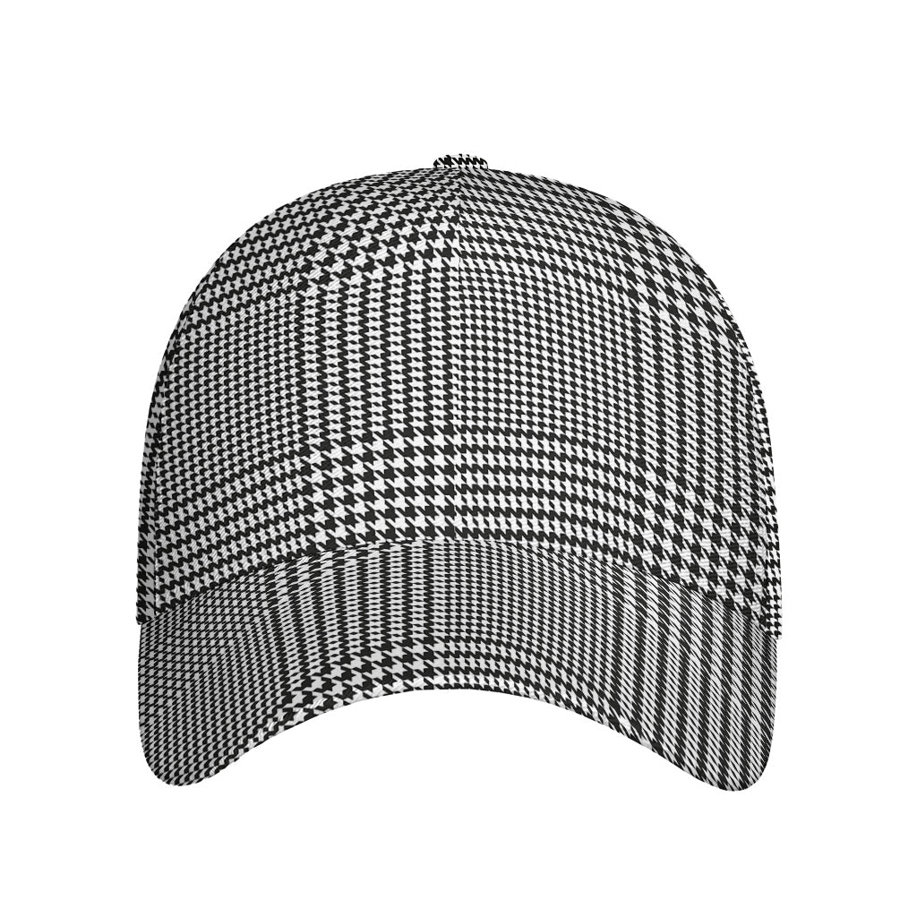 Black And White Glen Plaid Print Baseball Cap