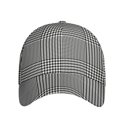 Black And White Glen Plaid Print Baseball Cap