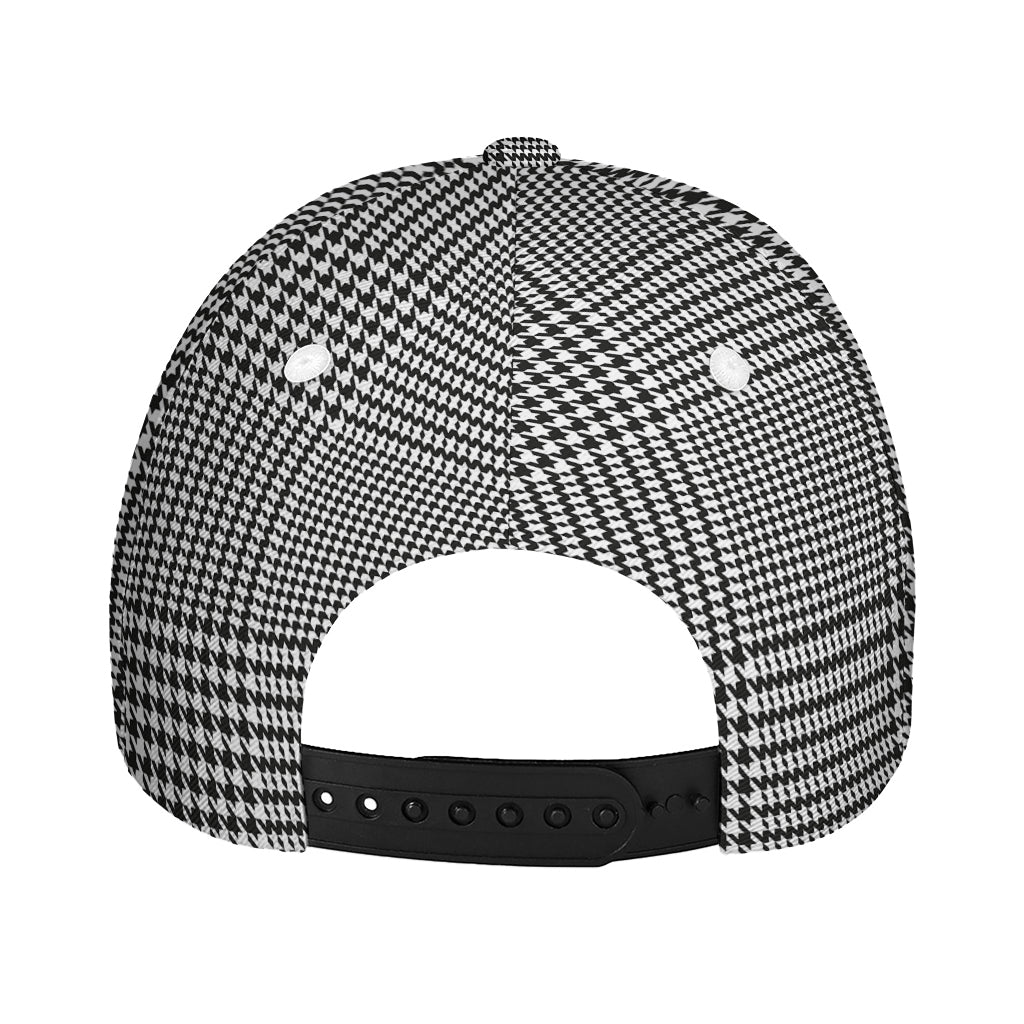 Black And White Glen Plaid Print Baseball Cap