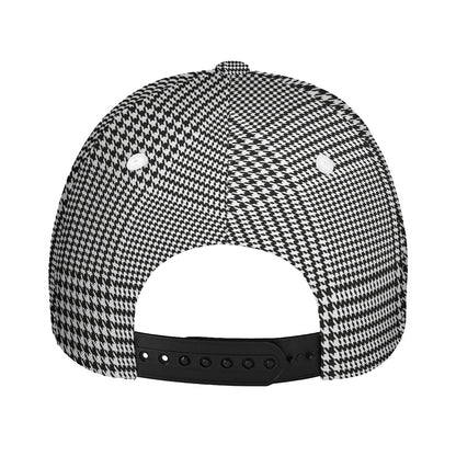 Black And White Glen Plaid Print Baseball Cap