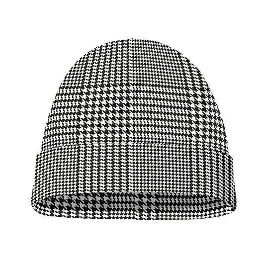 Black And White Glen Plaid Print Beanie