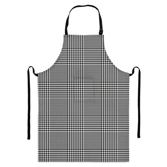 Black And White Glen Plaid Print Bib Apron With Pocket