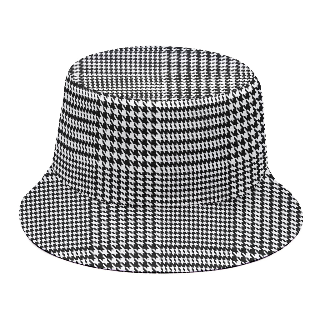 Black And White Glen Plaid Print Bucket Hat