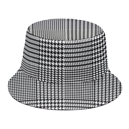 Black And White Glen Plaid Print Bucket Hat