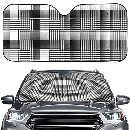 Black And White Glen Plaid Print Car Windshield Sun Shade