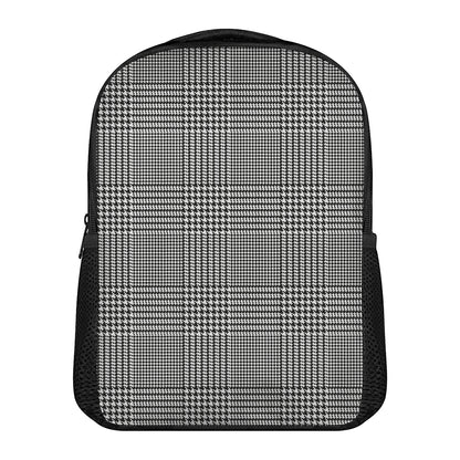 Black And White Glen Plaid Print Casual Backpack