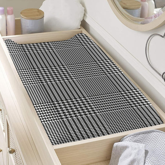 Black And White Glen Plaid Print Changing Pad Cover
