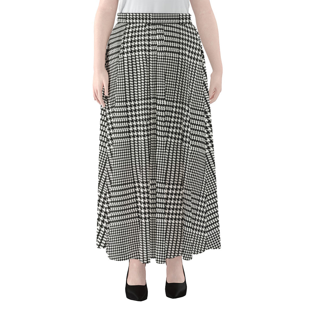 Black And White Glen Plaid Print Chiffon Maxi Skirt