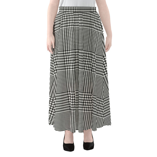 Black And White Glen Plaid Print Chiffon Maxi Skirt