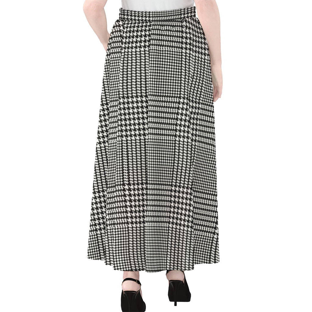 Black And White Glen Plaid Print Chiffon Maxi Skirt