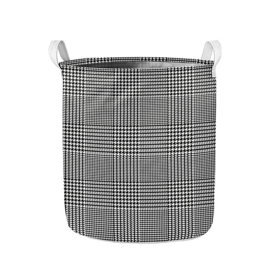 Black And White Glen Plaid Print Collapsible Laundry Basket