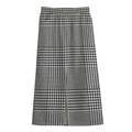 Black And White Glen Plaid Print Cotton Front Slit Maxi Skirt