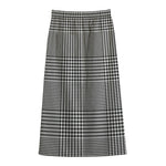 Black And White Glen Plaid Print Cotton Front Slit Maxi Skirt