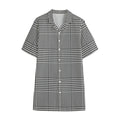 Black And White Glen Plaid Print Cotton Hawaiian Shirt