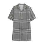 Black And White Glen Plaid Print Cotton Hawaiian Shirt