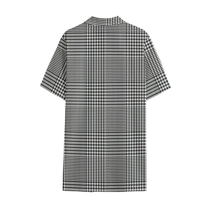 Black And White Glen Plaid Print Cotton Hawaiian Shirt