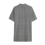 Black And White Glen Plaid Print Cotton Hawaiian Shirt