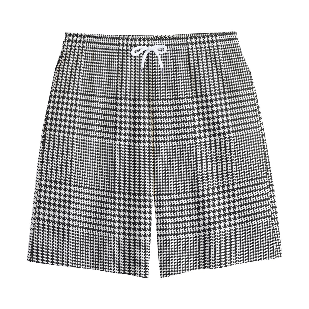 Black And White Glen Plaid Print Cotton Shorts