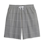 Black And White Glen Plaid Print Cotton Shorts