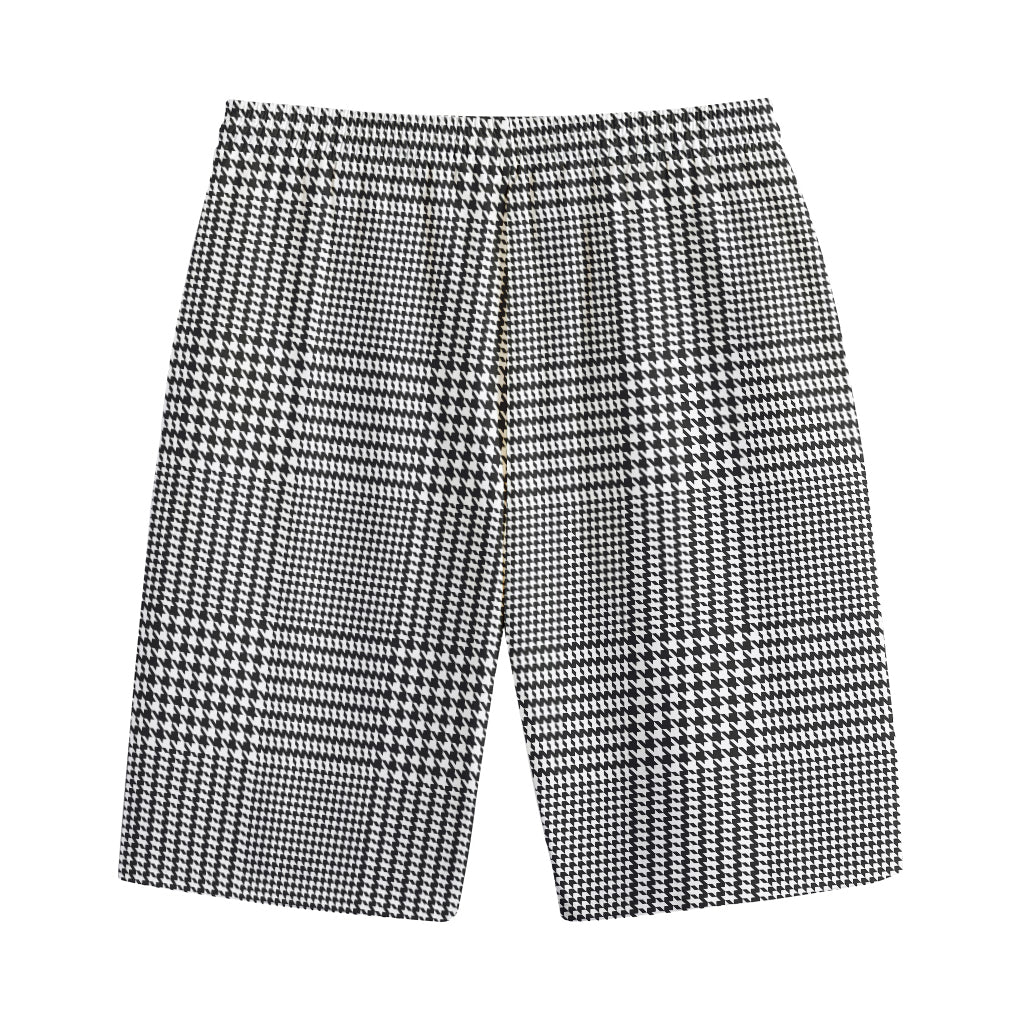 Black And White Glen Plaid Print Cotton Shorts