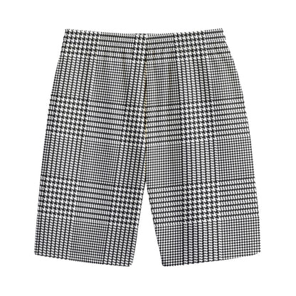 Black And White Glen Plaid Print Cotton Shorts
