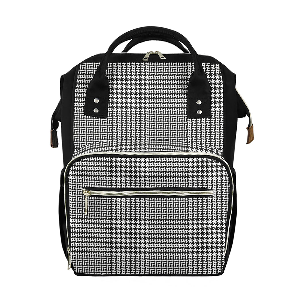 Black And White Glen Plaid Print Diaper Bag