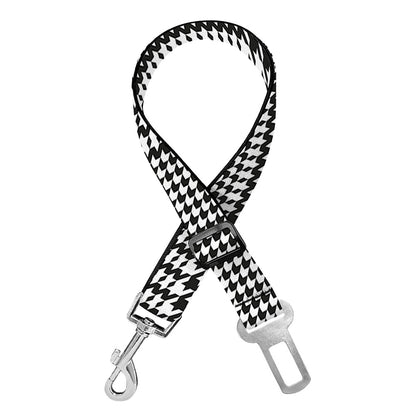 Black And White Glen Plaid Print Dog Seat Belt