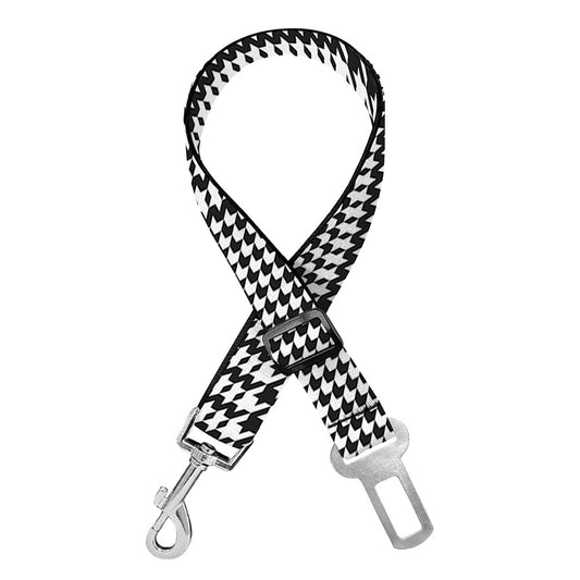 Black And White Glen Plaid Print Dog Seat Belt