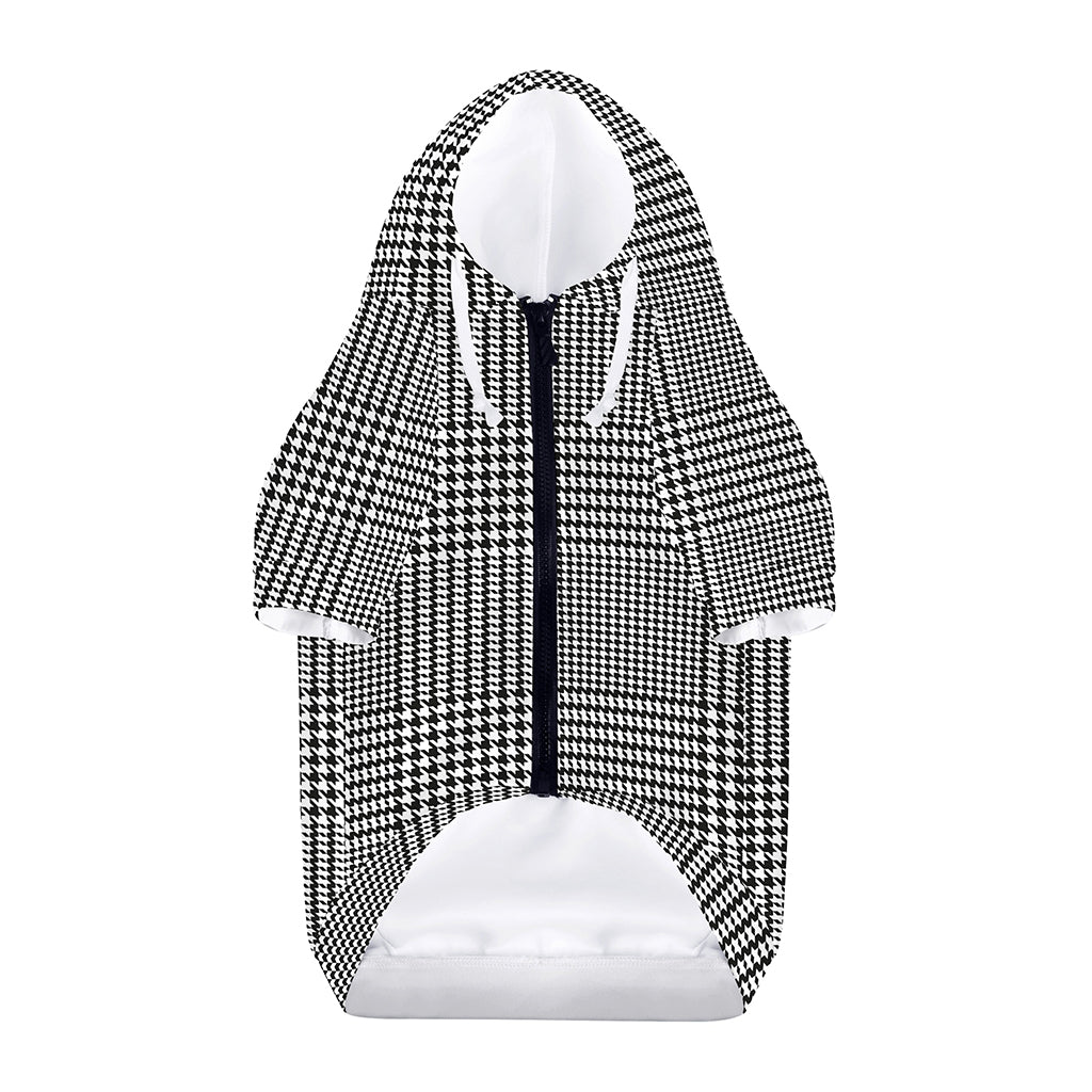 Black And White Glen Plaid Print Dog Zip Up Hoodie