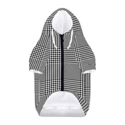 Black And White Glen Plaid Print Dog Zip Up Hoodie