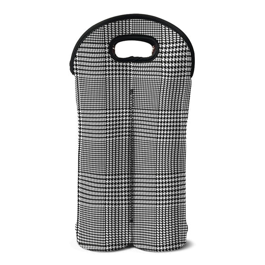 Black And White Glen Plaid Print Double Neoprene Wine Tote