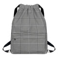 Black And White Glen Plaid Print Drawstring Backpack