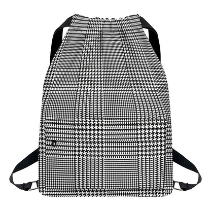 Black And White Glen Plaid Print Drawstring Backpack
