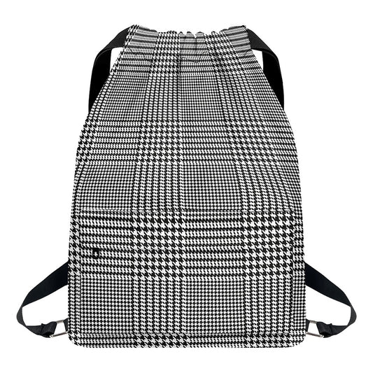 Black And White Glen Plaid Print Drawstring Backpack