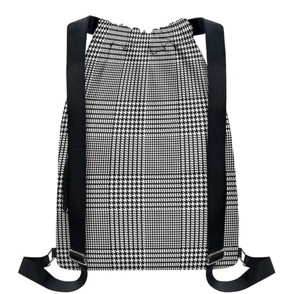 Black And White Glen Plaid Print Drawstring Backpack
