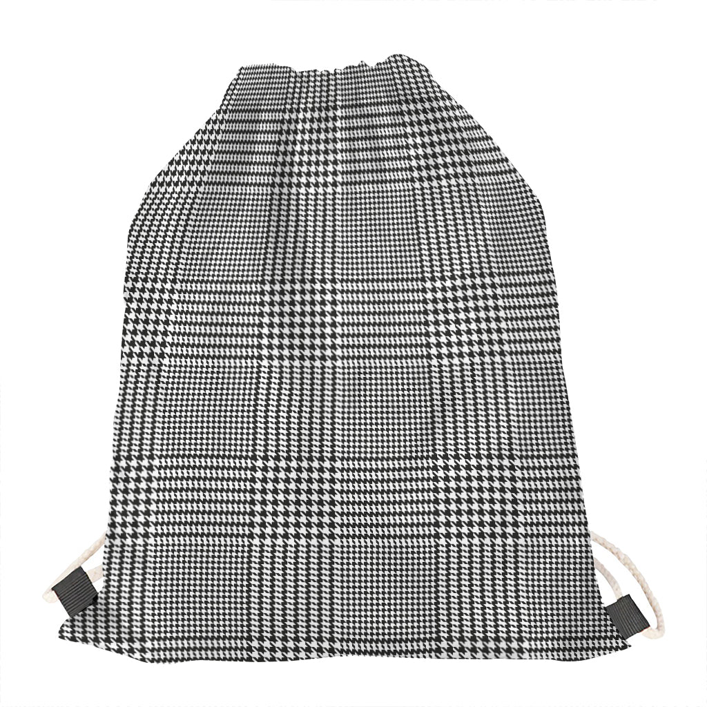 Black And White Glen Plaid Print Drawstring Bag