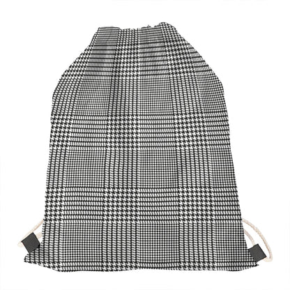 Black And White Glen Plaid Print Drawstring Bag