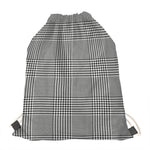 Black And White Glen Plaid Print Drawstring Bag