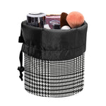 Black And White Glen Plaid Print Drawstring Makeup Bag