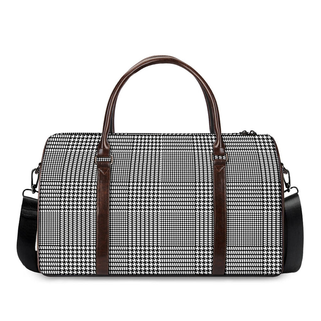 Black And White Glen Plaid Print Duffle Bag