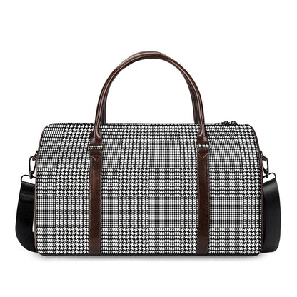 Black And White Glen Plaid Print Duffle Bag